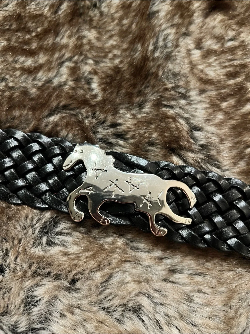 Vintage Woven Leather Western Belt - Silver Horse Conchos and Buckle - Size 32